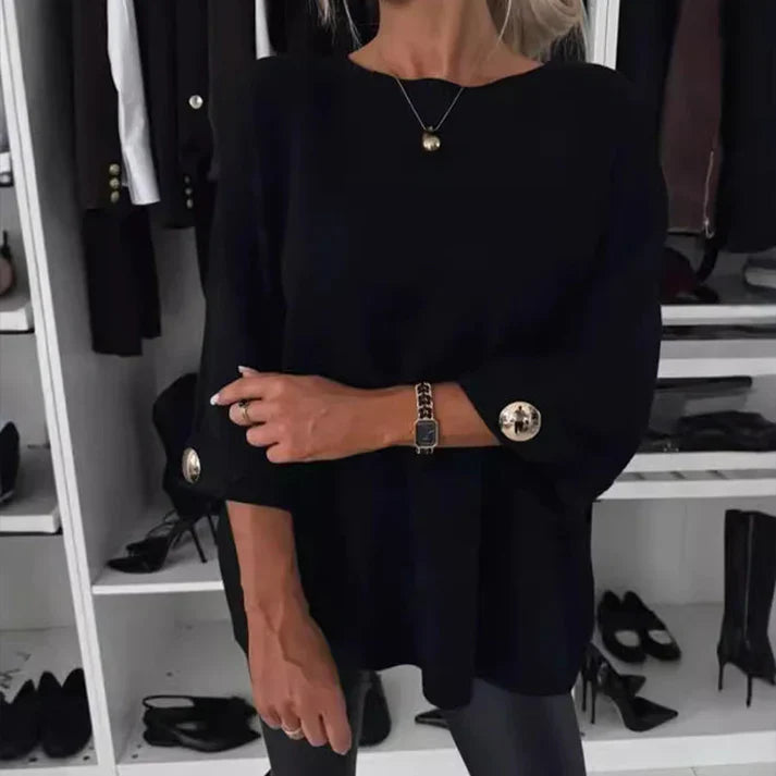 Classic jersey knit blouse with three-quarter sleeves
