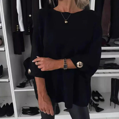 Classic jersey knit blouse with three-quarter sleeves