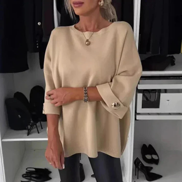 Classic jersey knit blouse with three-quarter sleeves