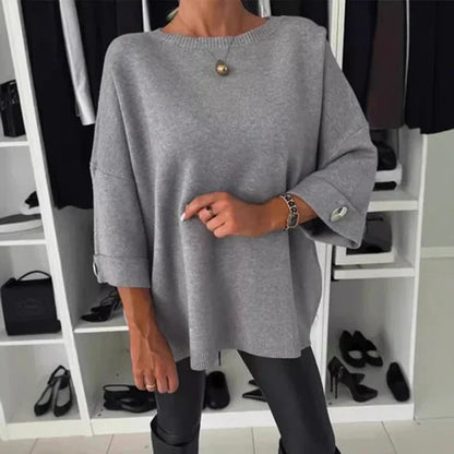 Classic jersey knit blouse with three-quarter sleeves