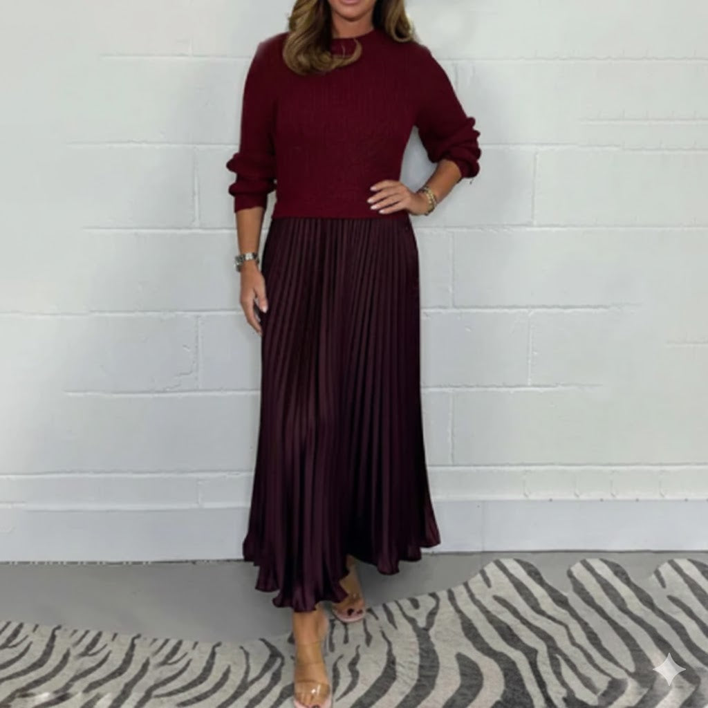 KNIT DRESS WITH PLEATED SKIRT