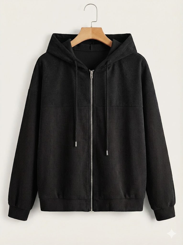 CORDUROY HOODED ZIP-UP JACKET