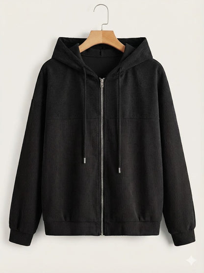 CORDUROY HOODED ZIP-UP JACKET