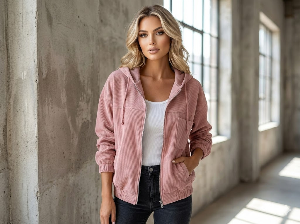 CORDUROY HOODED ZIP-UP JACKET