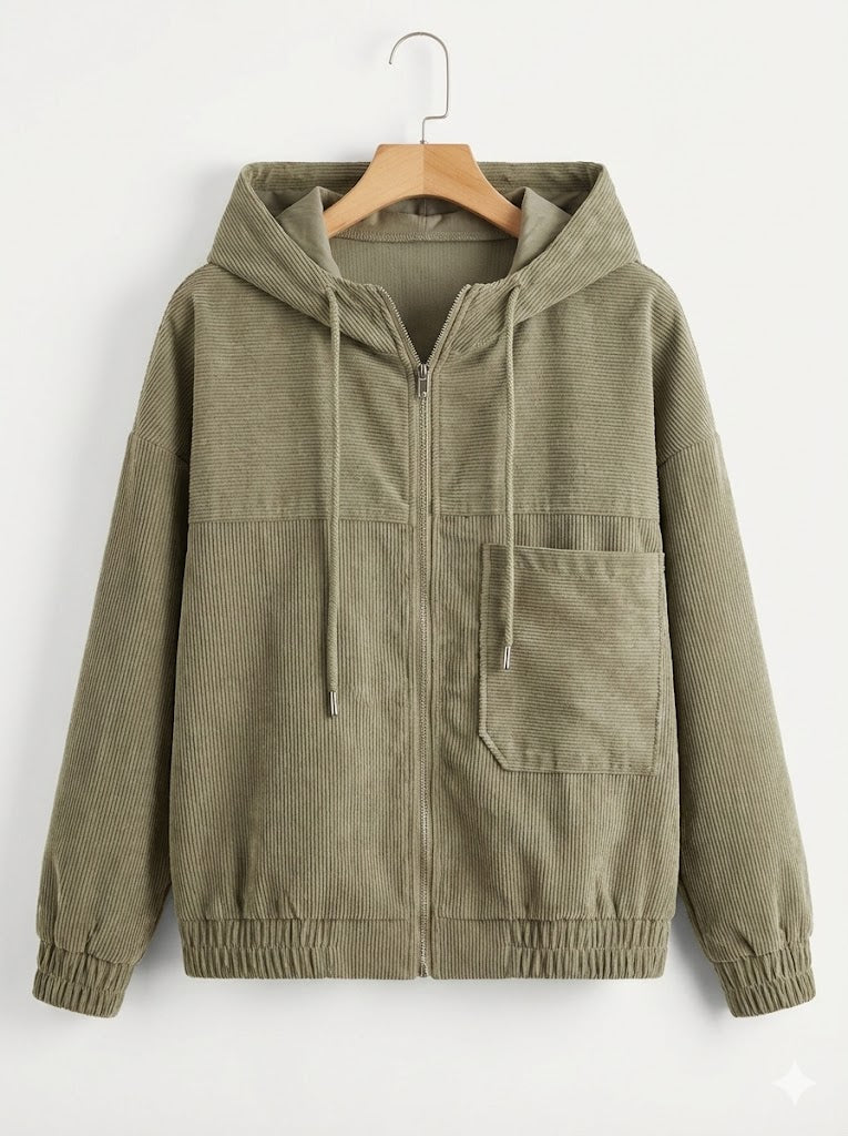 CORDUROY HOODED ZIP-UP JACKET