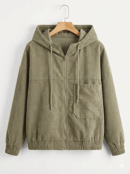 CORDUROY HOODED ZIP-UP JACKET