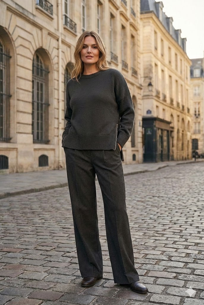 High-neck side-zip sweatshirt and pants set