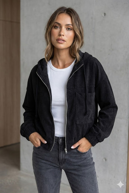 CORDUROY HOODED ZIP-UP JACKET