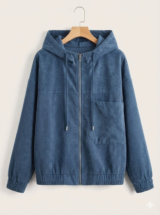 CORDUROY HOODED ZIP-UP JACKET