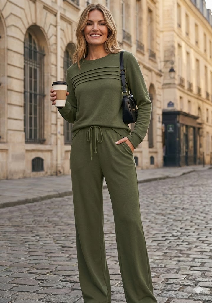 Crew neck set with drawstring pants