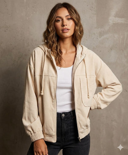 CORDUROY HOODED ZIP-UP JACKET