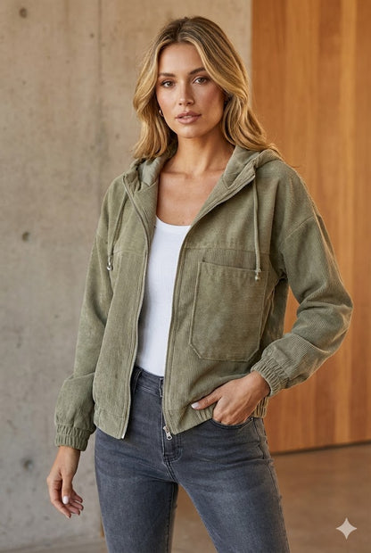 CORDUROY HOODED ZIP-UP JACKET